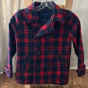 Janie and Jack Red and Black Checkered Peacoat